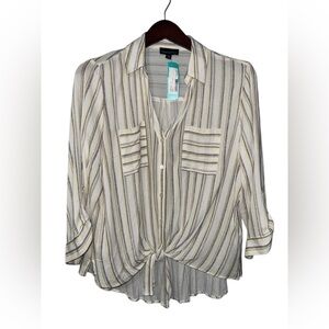Fortune + Ivy Blake Tie Front Blouse Off-White Size XL NWT